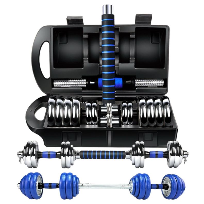 Set Mancuernas De Metal Cromadas 20 Kg Con Barra-0
