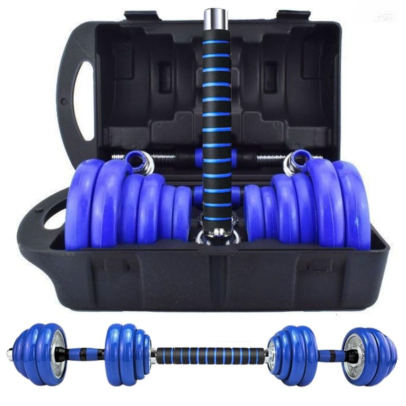 Set Mancuernas De Metal Cromadas 20 Kg Con Barra-1