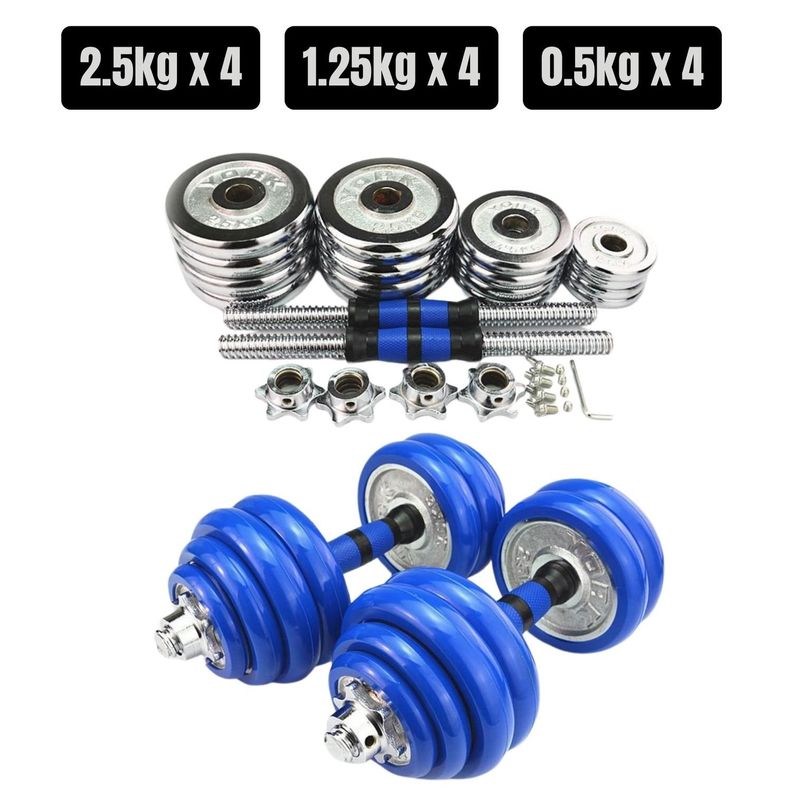 Set Mancuernas De Metal Cromadas 20 Kg Con Barra-2