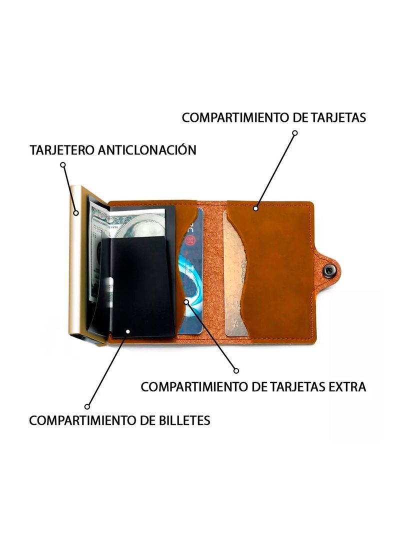 Billetera Inteligente con Tarjetero Anticlonación Light Brown and Gold - Pardal-2
