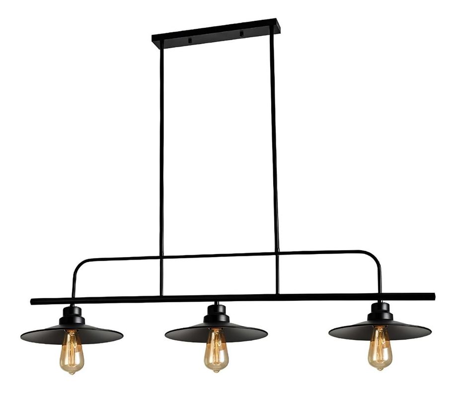 LÁMPARA COLGANTE Vintage Campanas Negras LED Triple cabezal-0