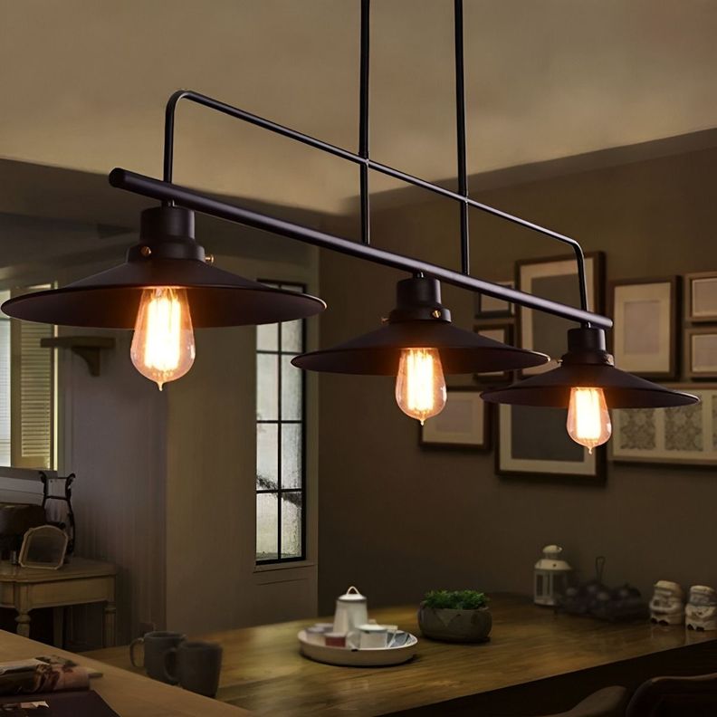 LÁMPARA COLGANTE Vintage Campanas Negras LED Triple cabezal-2