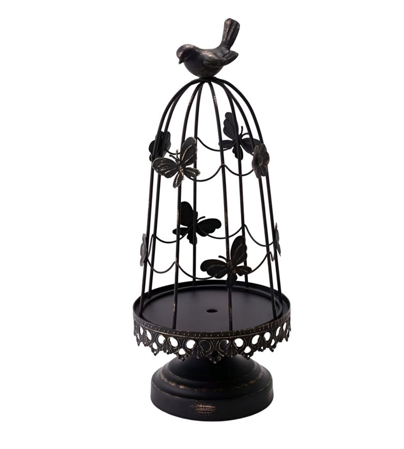 Portavelas Multifunción Decorativo Jaula Pájaros 36cm Jhn-0