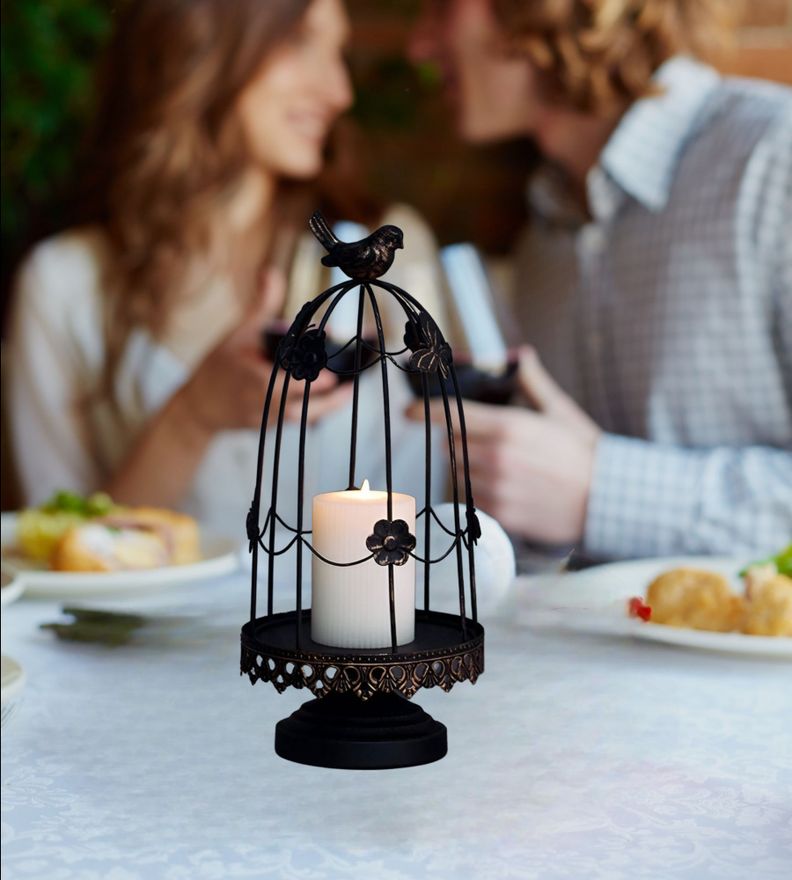 Portavelas Multifunción Decorativo Jaula Pájaros 36cm Jhn-1