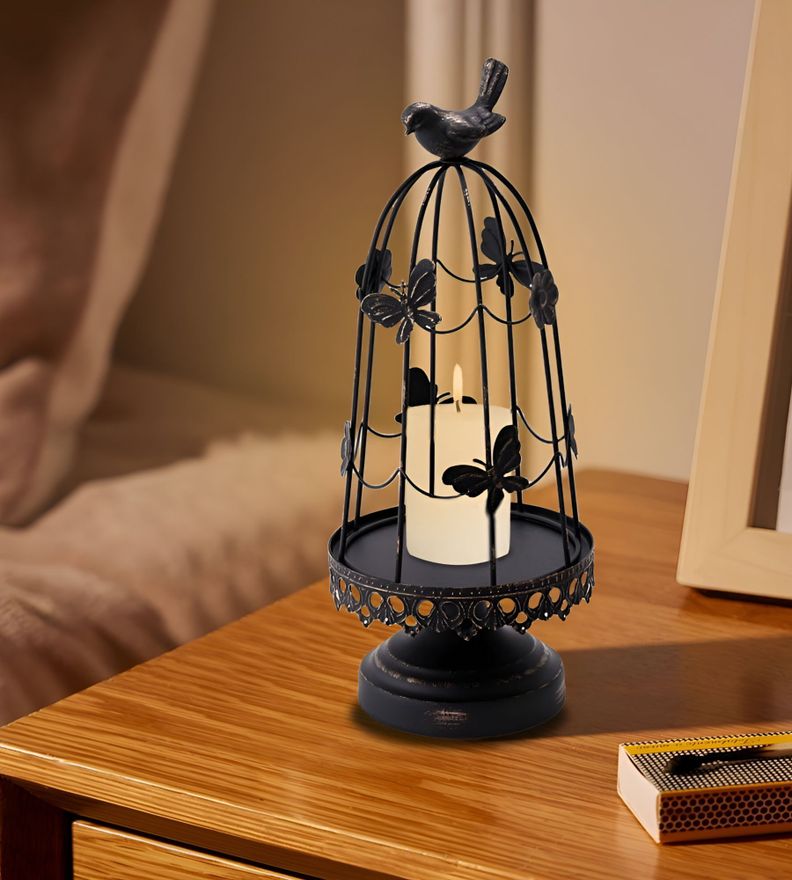 Portavelas Multifunción Decorativo Jaula Pájaros 36cm Jhn-4