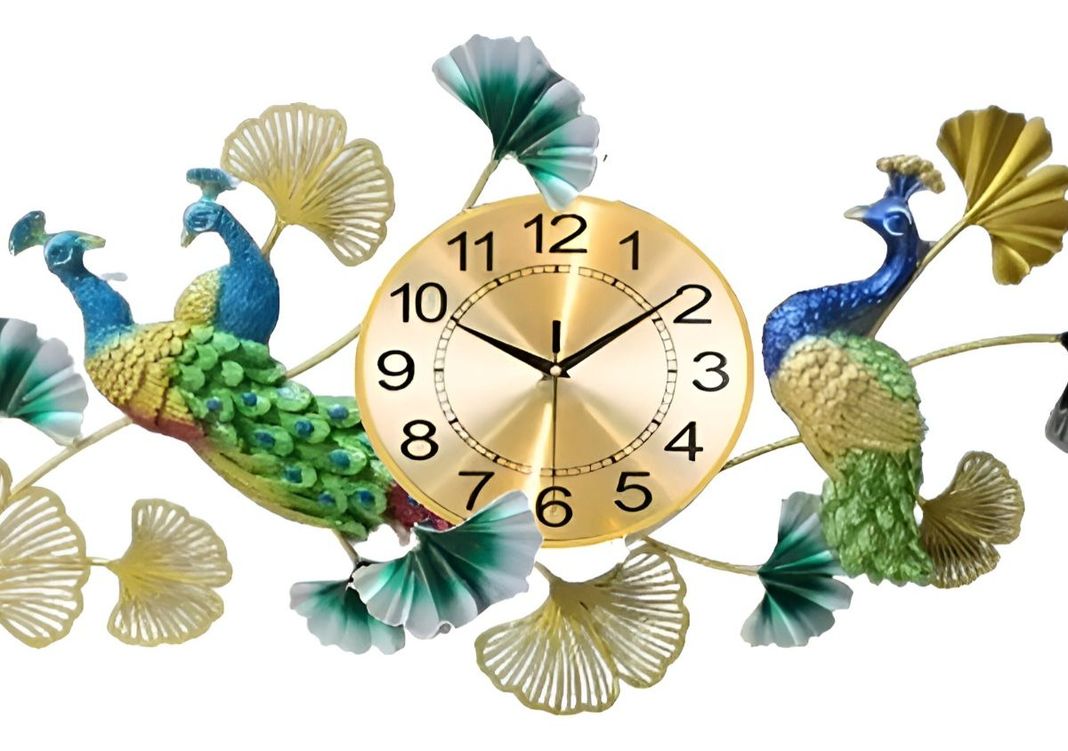 Reloj Pared Pavo Real Elegante Decorativo Metal Jhn-1