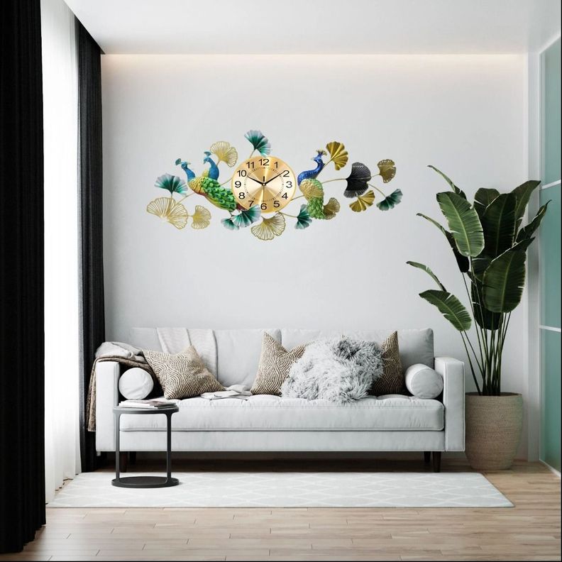 Reloj Pared Pavo Real Elegante Decorativo Metal Jhn-2