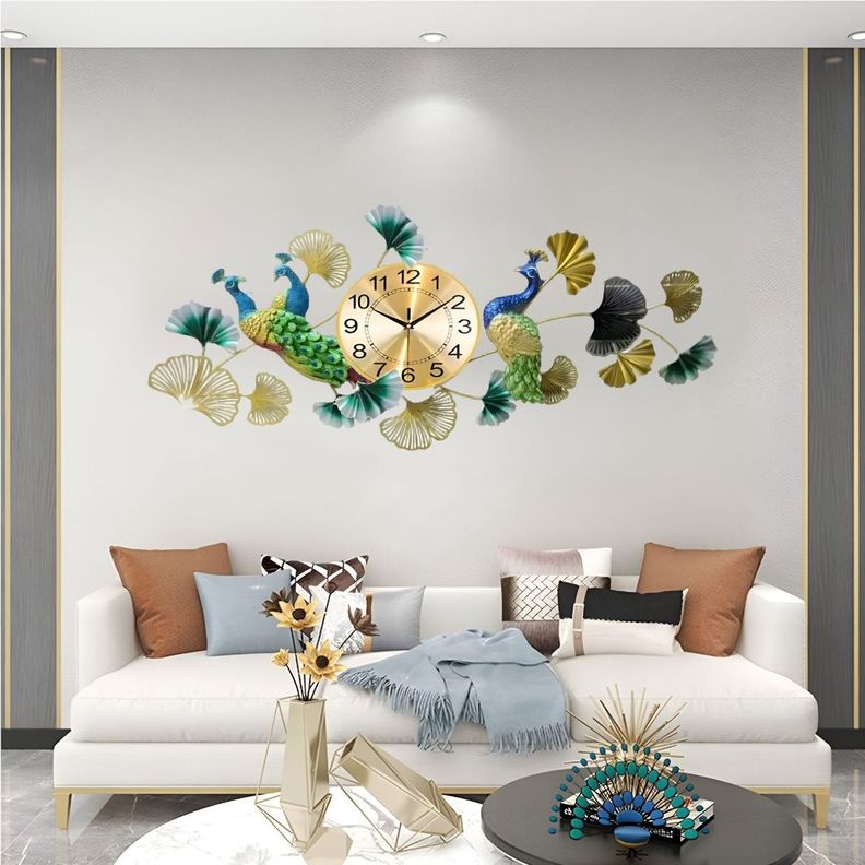Reloj Pared Pavo Real Elegante Decorativo Metal Jhn-5