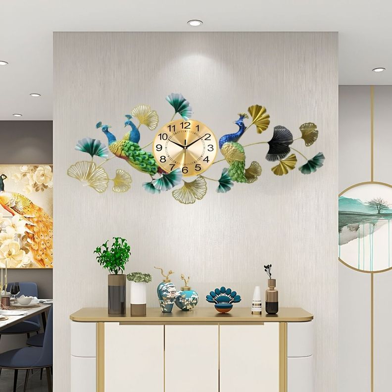 Reloj Pared Pavo Real Elegante Decorativo Metal Jhn-9