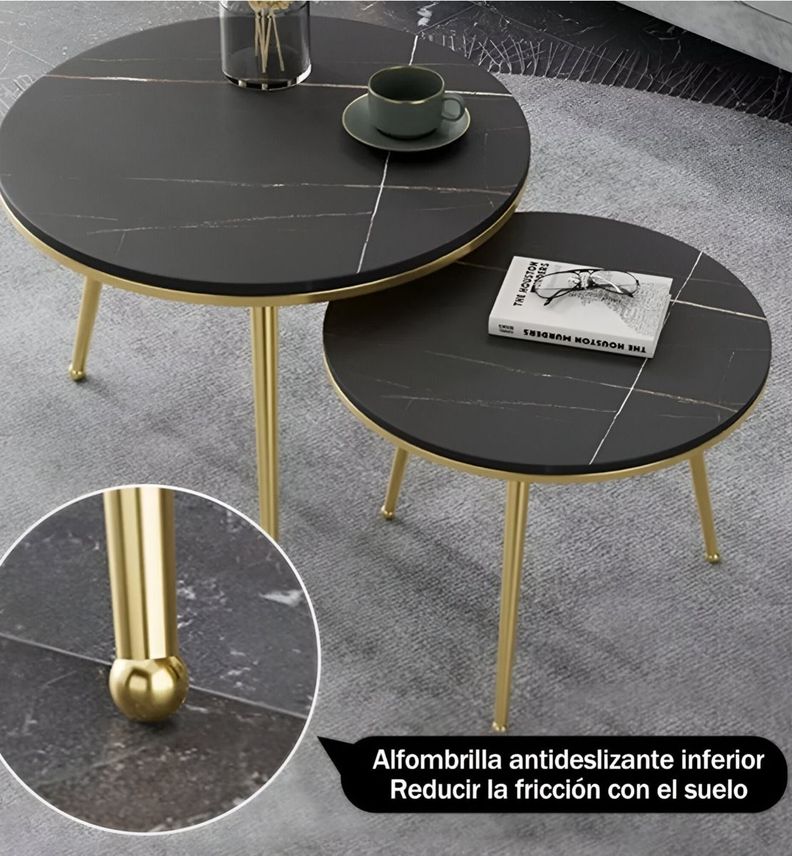 Set 2 Piezas Mesa Centro Auxiliar Circular Nórdico Negro Jhn-4