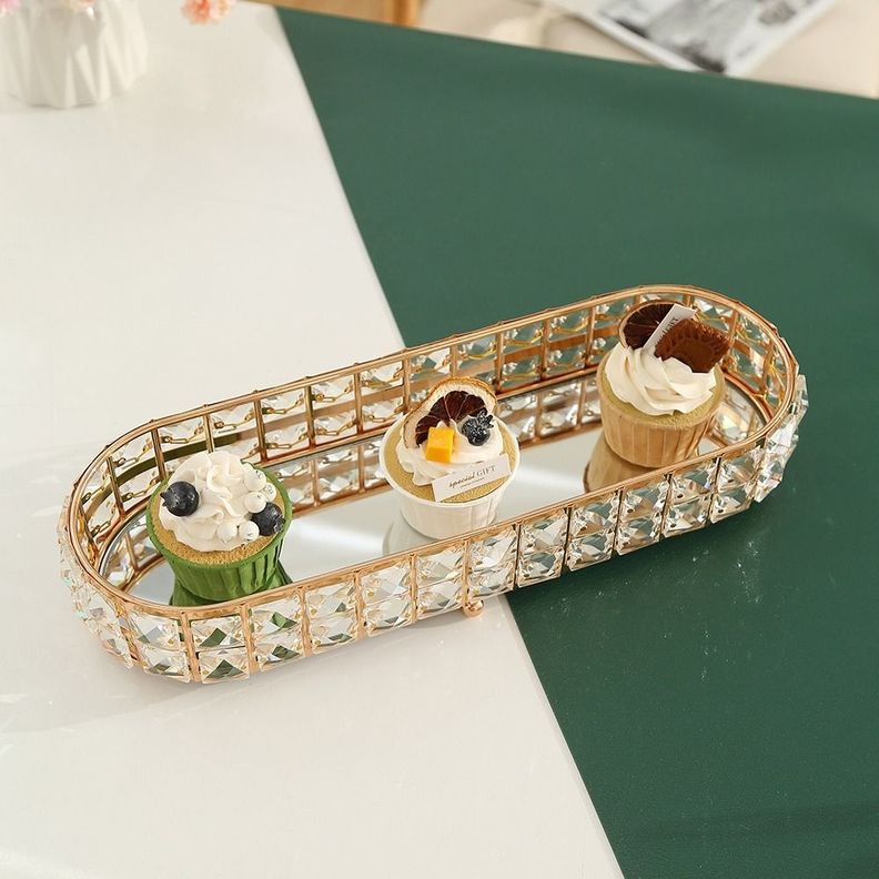 Bandeja Almacenamiento Decorativa Vidrio Ovalada Dorada Jhn-6