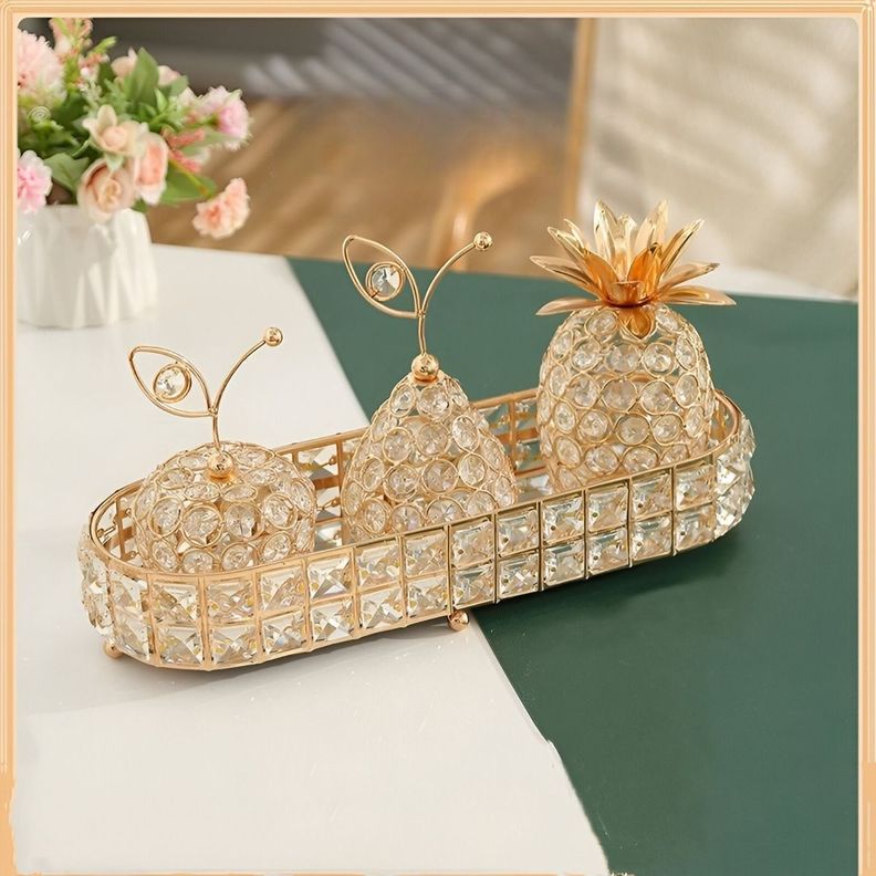 Bandeja Almacenamiento Decorativa Vidrio Ovalada Dorada Jhn-7