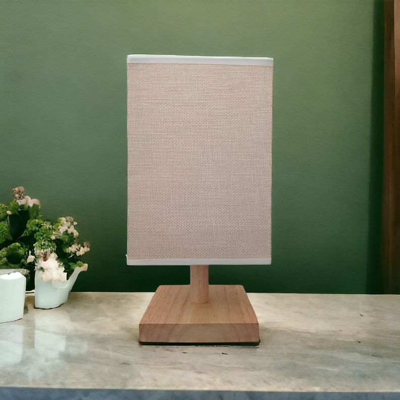 Lámpara Mesa Decorativa Base Madera Cuadrada Marrón Jhn-2