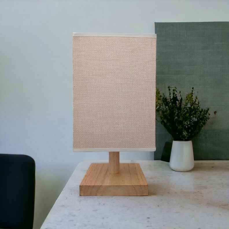 Lámpara Mesa Decorativa Base Madera Cuadrada Marrón Jhn-3