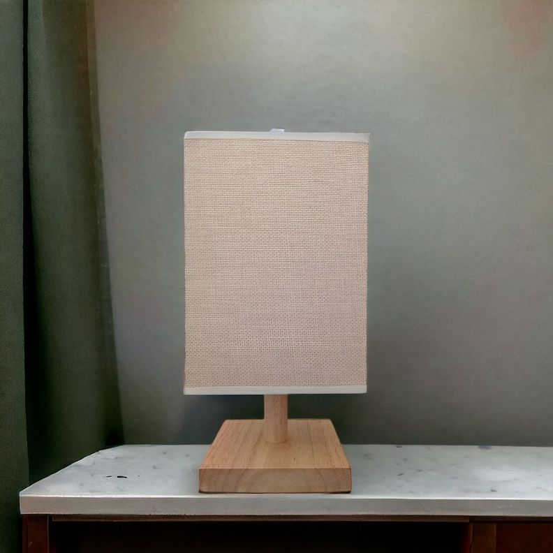 Lámpara Mesa Decorativa Base Madera Cuadrada Marrón Jhn-4