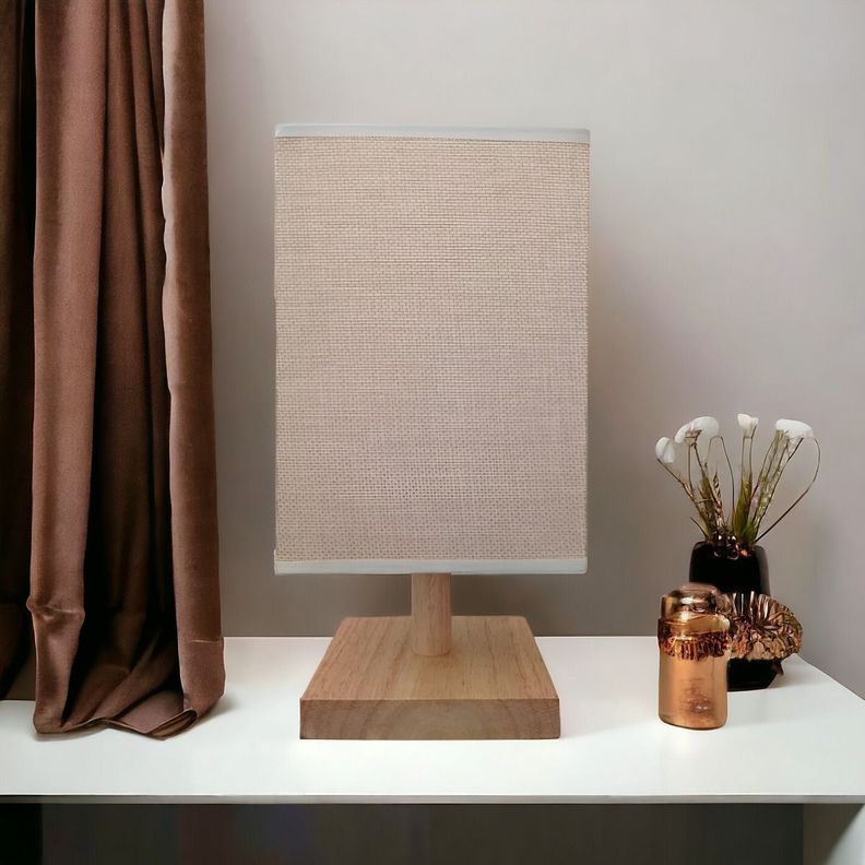 Lámpara Mesa Decorativa Base Madera Cuadrada Marrón Jhn-5