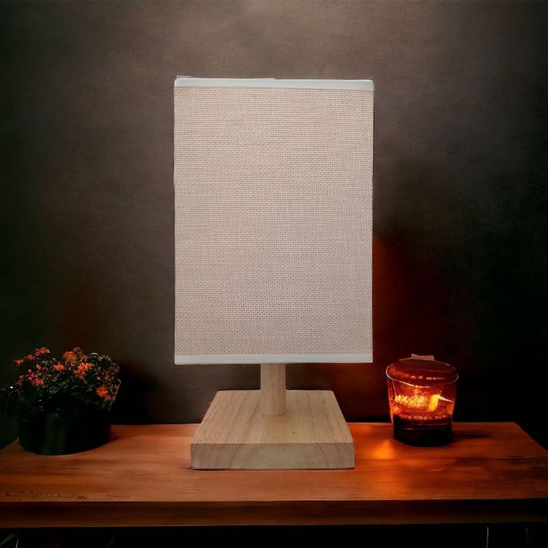 Lámpara Mesa Decorativa Base Madera Cuadrada Marrón Jhn-8