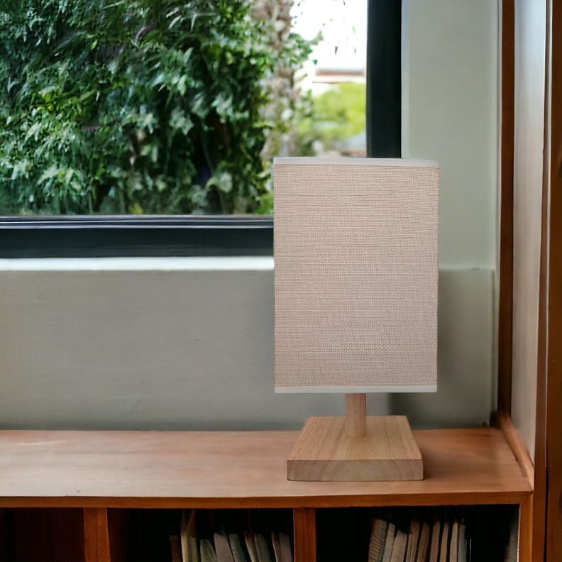 Lámpara Mesa Decorativa Base Madera Cuadrada Marrón Jhn-9