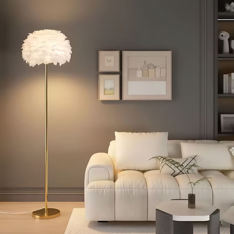 Lámpara Pie Moderna Noche Sombra Plumas Decorativa Jhn-2