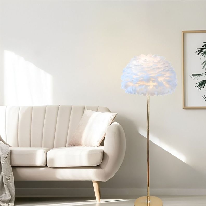 Lámpara Pie Moderna Noche Sombra Plumas Decorativa Jhn-3