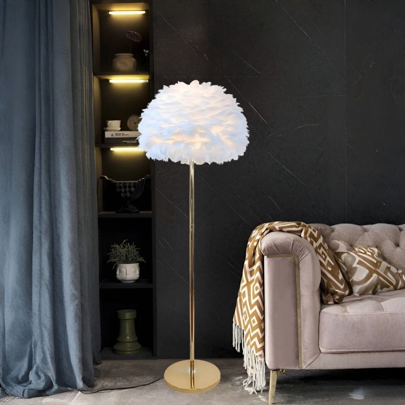 Lámpara Pie Moderna Noche Sombra Plumas Decorativa Jhn-5
