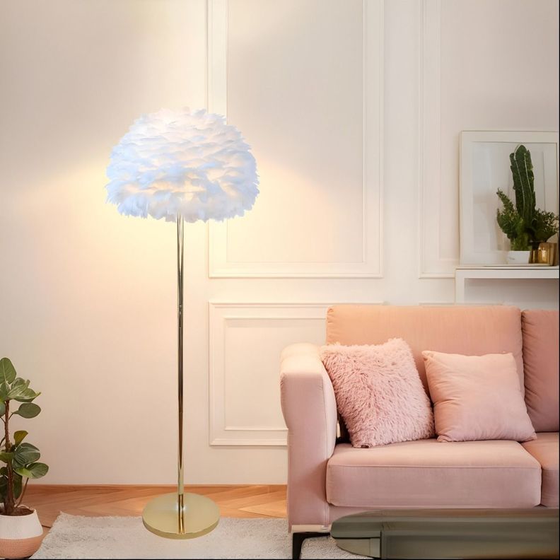 Lámpara Pie Moderna Noche Sombra Plumas Decorativa Jhn-6