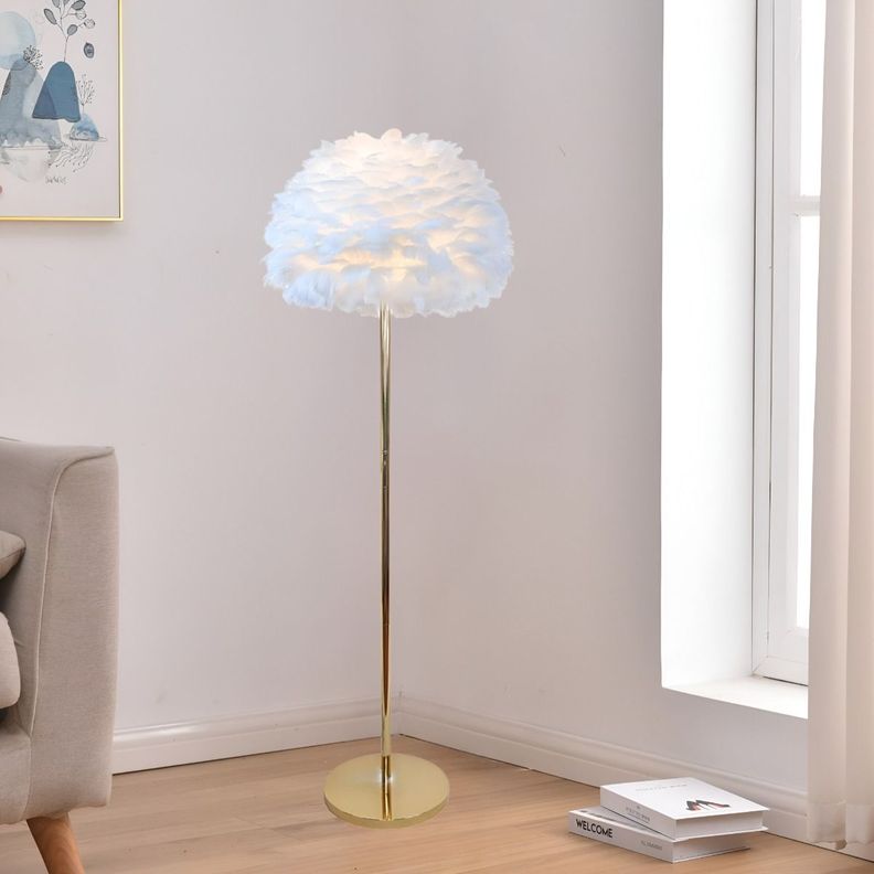 Lámpara Pie Moderna Noche Sombra Plumas Decorativa Jhn-8