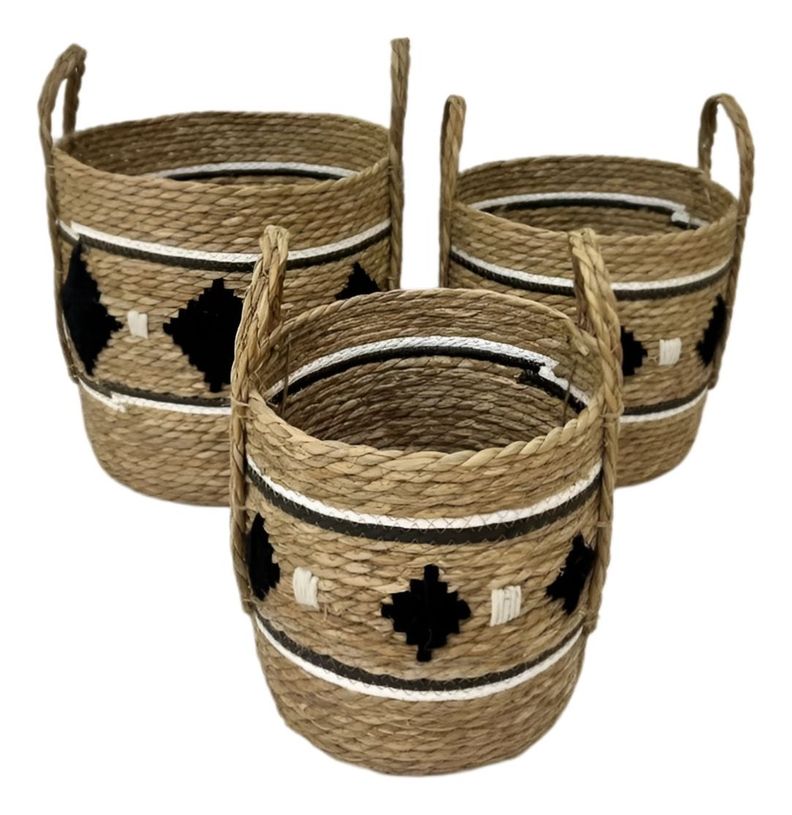 Set de 3 Canastos Decorativos Yute Cestos Étnico Jhn-0