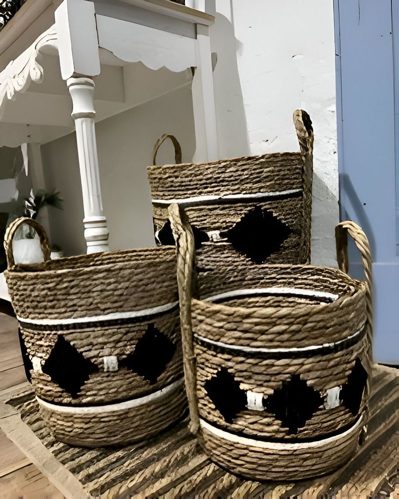 Set de 3 Canastos Decorativos Yute Cestos Étnico Jhn-2