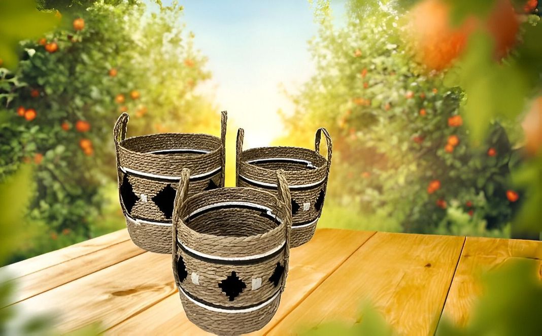 Set de 3 Canastos Decorativos Yute Cestos Étnico Jhn-9