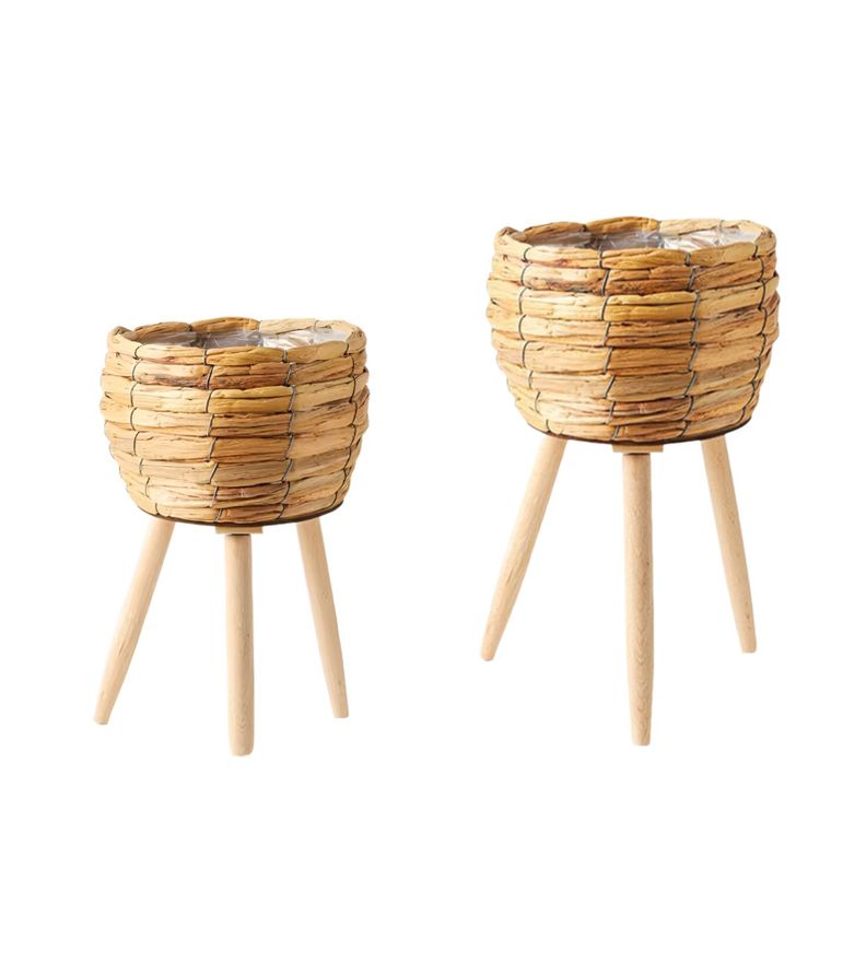 Set Macetas Decorativas Tejido Paja Plantas Flores Jhn-0