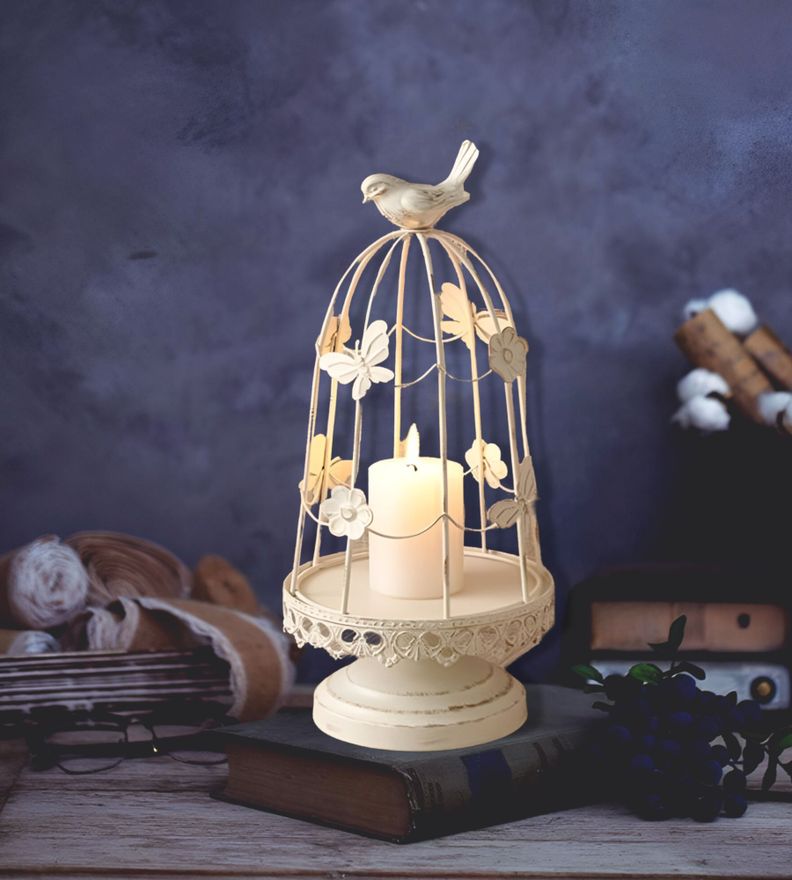 Portavelas Jaula Pájaros Multifunción Decorativo 38cm Jhn-1