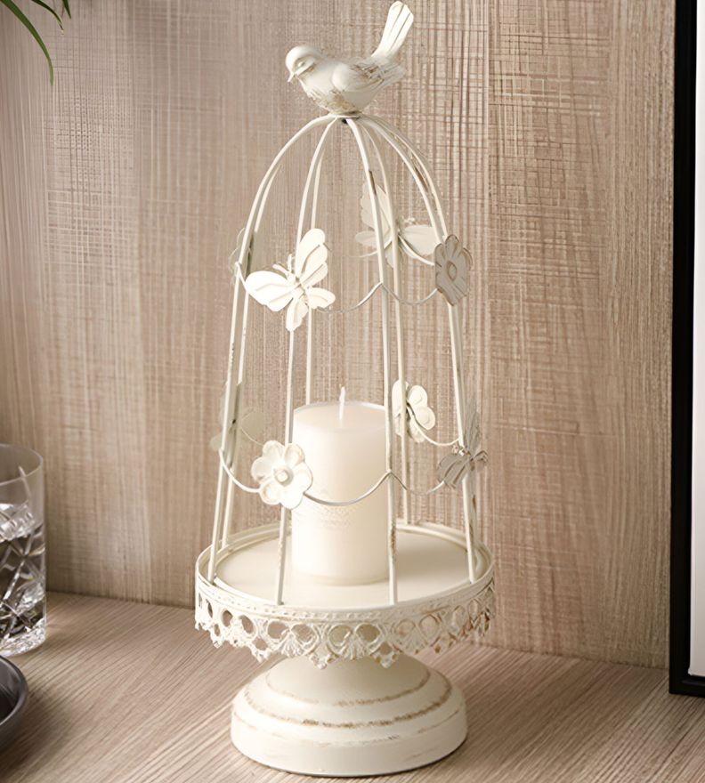 Portavelas Jaula Pájaros Multifunción Decorativo 38cm Jhn-3