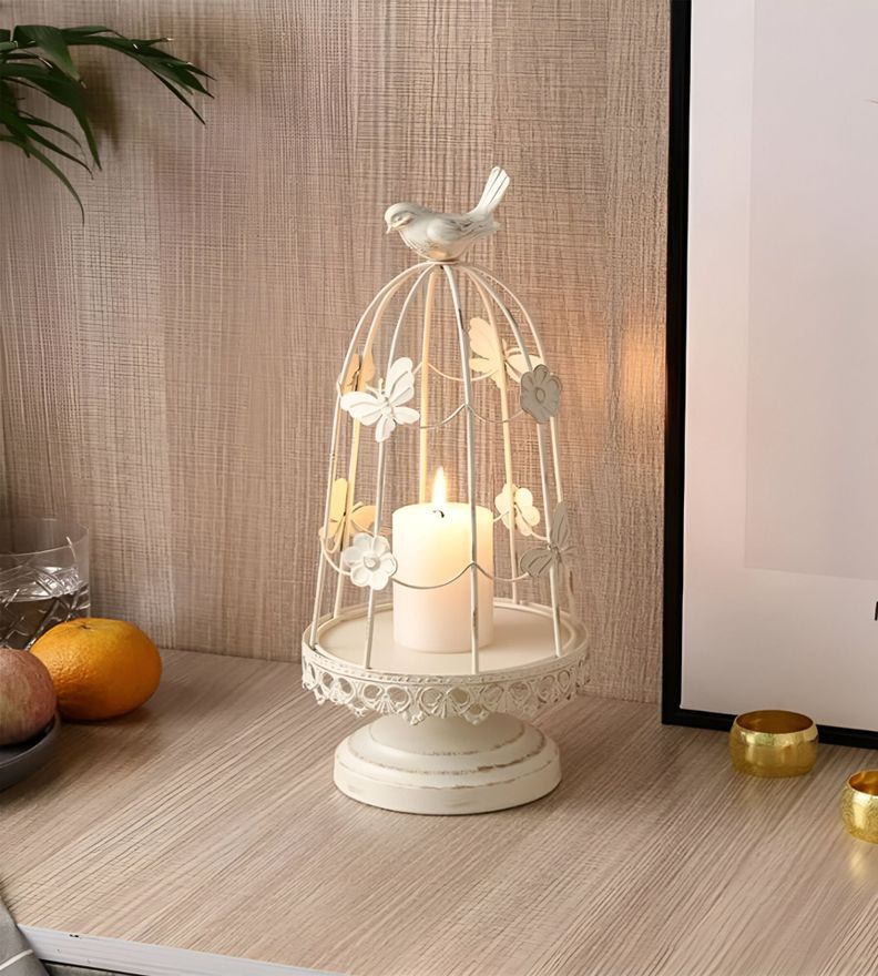Portavelas Jaula Pájaros Multifunción Decorativo 38cm Jhn-7