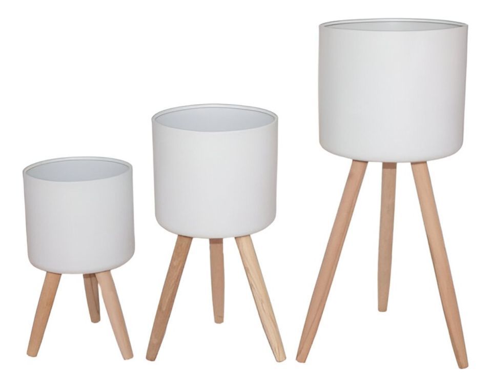 Set Macetas Planta Patas Interior Exterior Flores Blanca Jhn-0