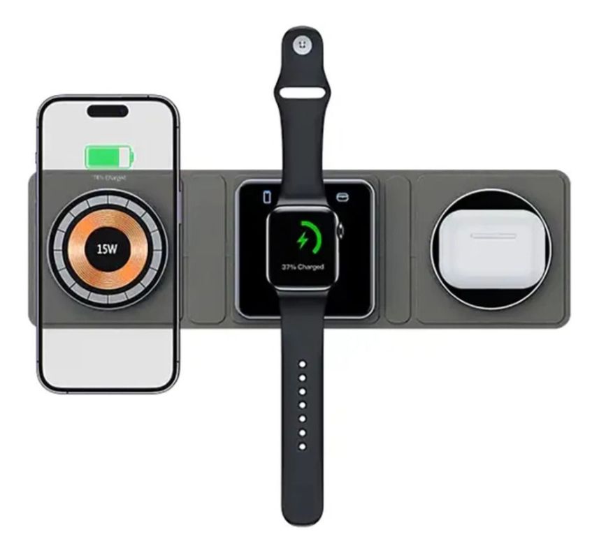 Cargador Inalámbrico Plegable Viaje Portátil 3en1 Magnético-2