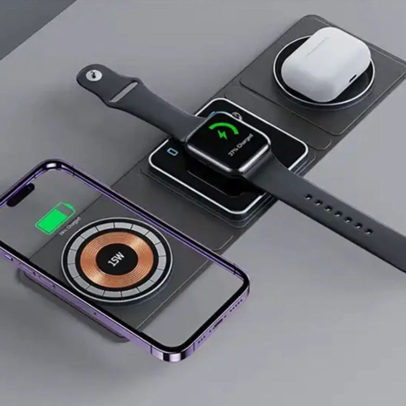 Cargador Inalámbrico Plegable Viaje Portátil 3en1 Magnético-4