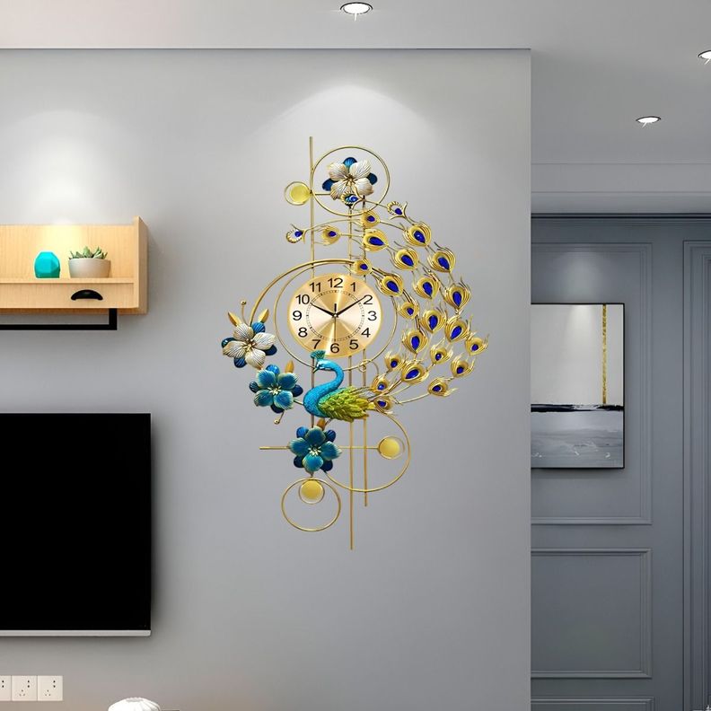 Reloj Pared Pavo Real Grande Decorativo Silencioso Jhn-4