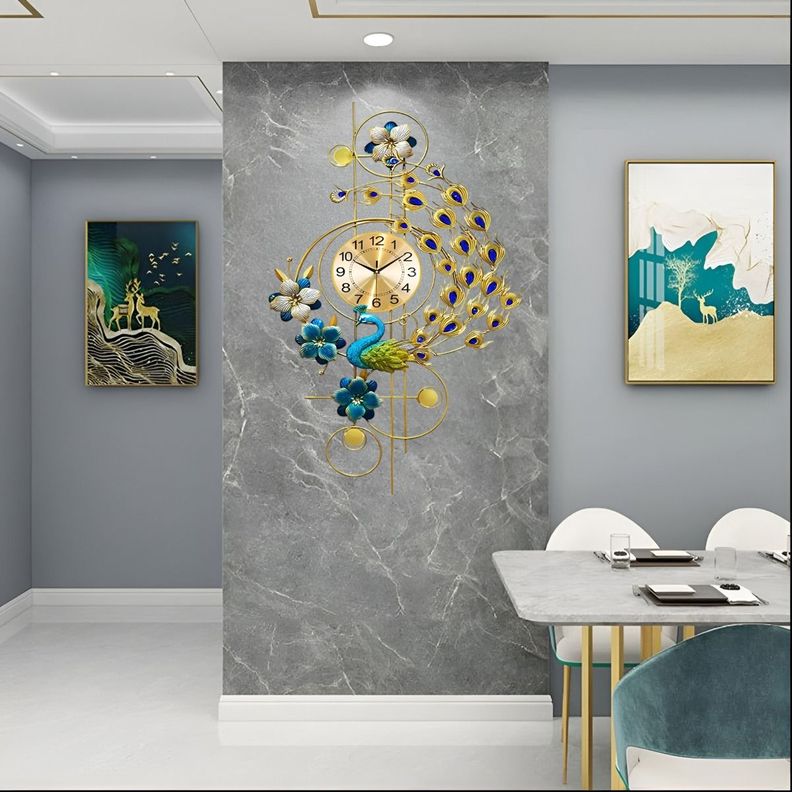 Reloj Pared Pavo Real Grande Decorativo Silencioso Jhn-6