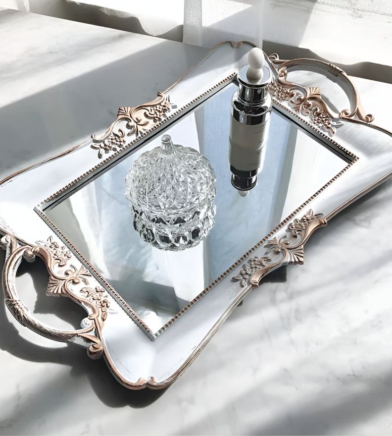 Bandeja Espejo Organizador Adorno Decorativo Blanca Jhn-3