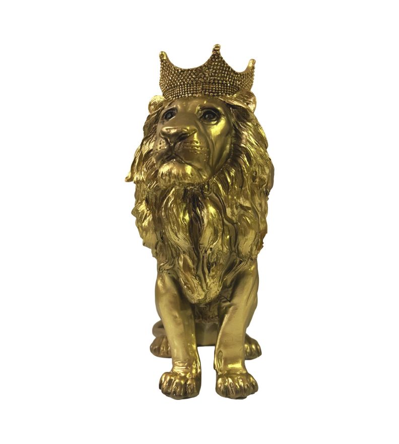 Figura Estatua León Sentado Decoración Dorado Jhn-1