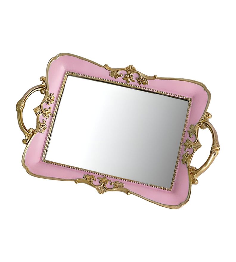 Bandeja Espejo Rosa Organizador Adorno Decorativo Jhn-0