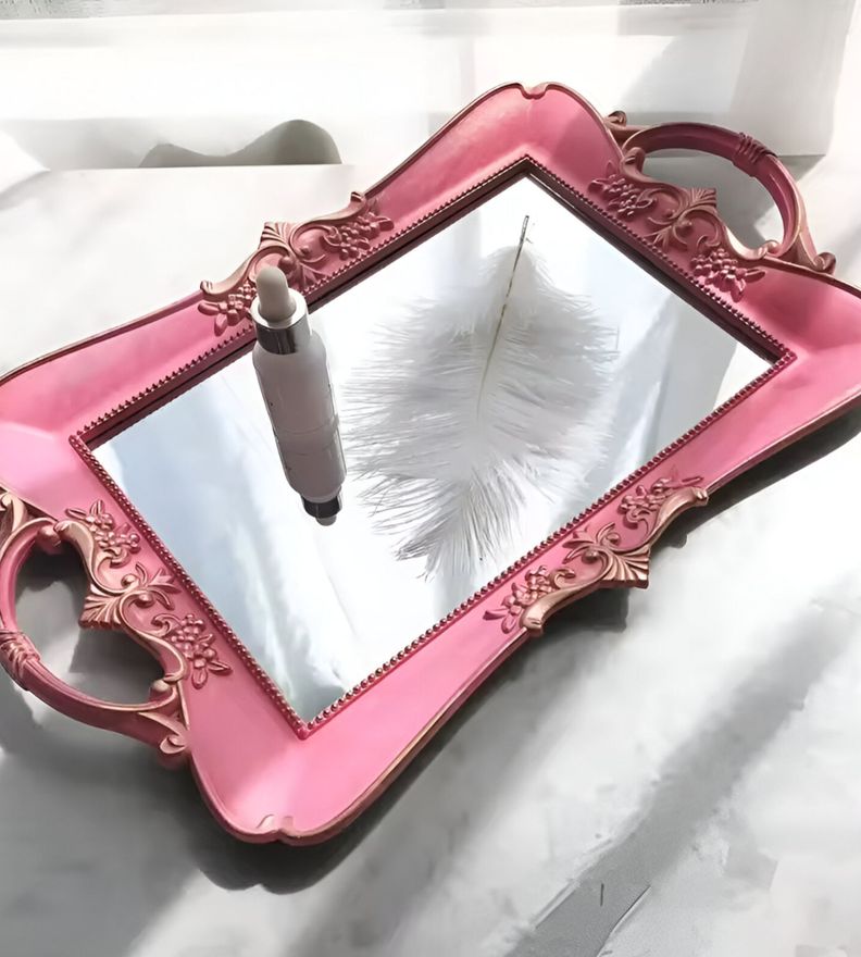 Bandeja Espejo Rosa Organizador Adorno Decorativo Jhn-1