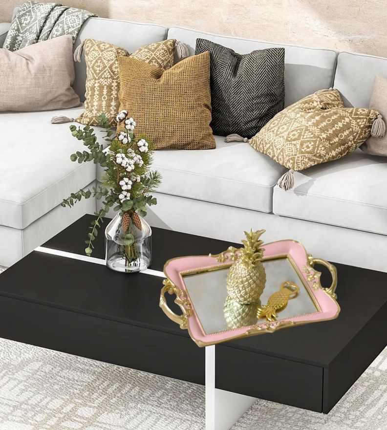 Bandeja Espejo Rosa Organizador Adorno Decorativo Jhn-4