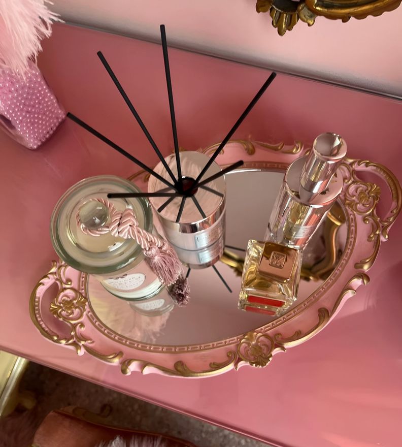 Set 2 Bandeja Espejo Decorativa Rosada Organizador Jhn-5