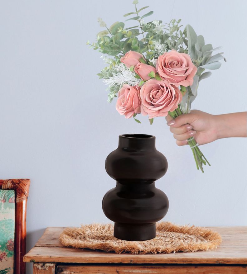 Jarrón Florero Decoración Hogar Cerámica Moderno Negro Jhn-5