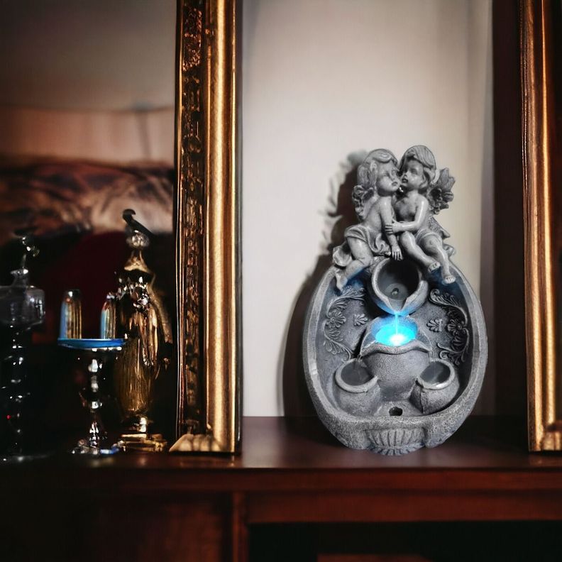 Fuente De Agua Diseño Angeles Con Luz LED Decorativa Jhn-3