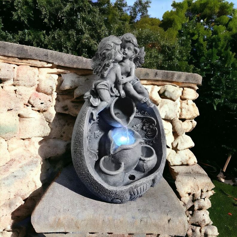Fuente De Agua Diseño Angeles Con Luz LED Decorativa Jhn-5