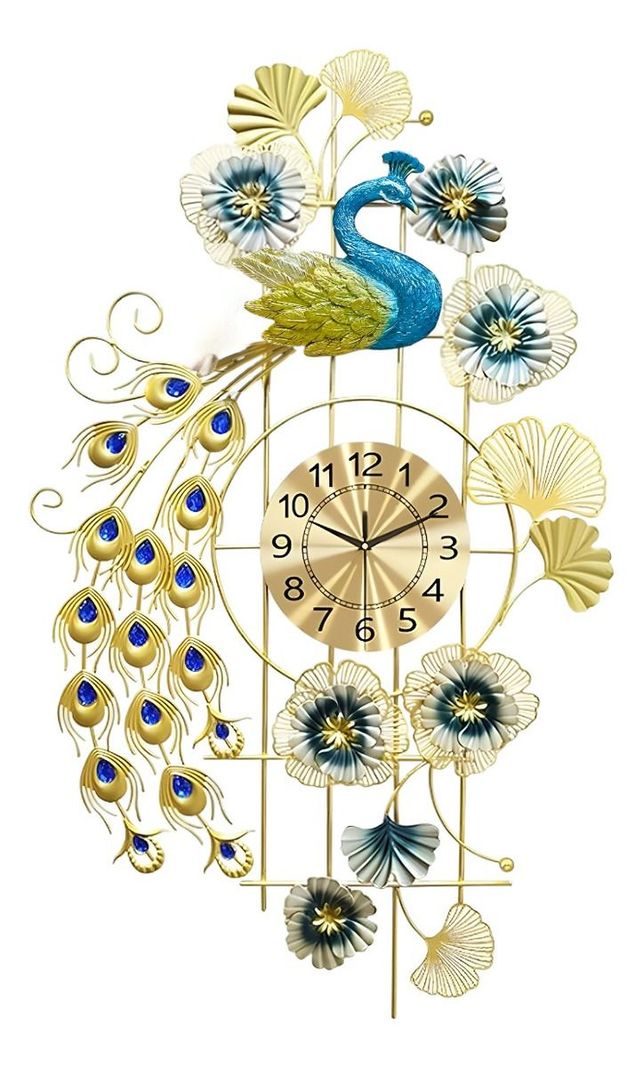Reloj Pared Pavo Real Decorativo Colgante Silencioso Jhn-0