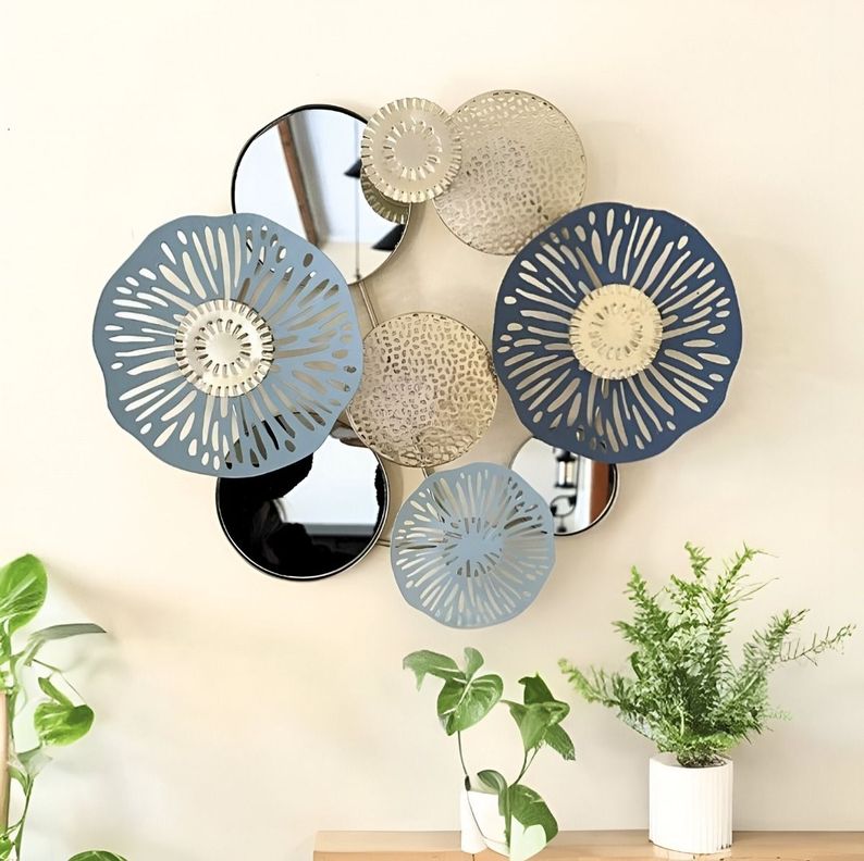 Espejo Loto Pared Hierro Decoración Elegante Jhn-3